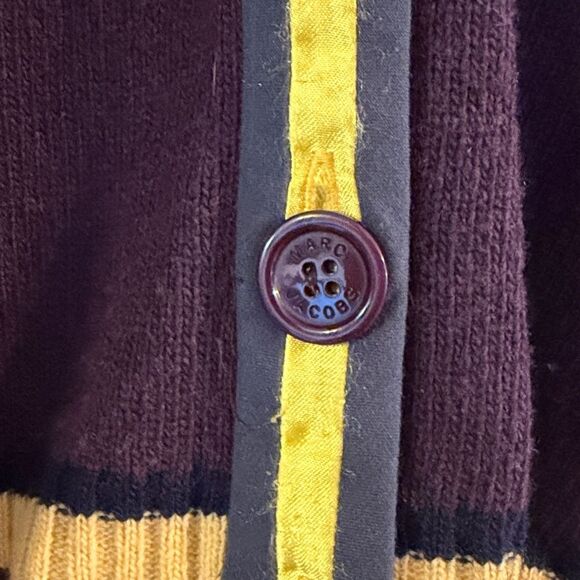 Marc Jacobs RARE Vintage Wool Purple/Yellow striped Academia V Neck Cardigan*M* - Picture 3 of 8
